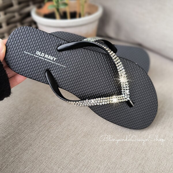 Double CC Rhinestone Flip  Flop Thongs Black Sheepskin main image 1