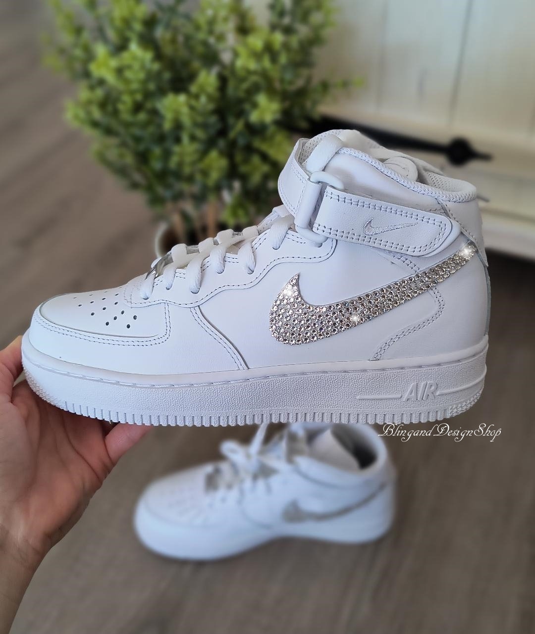 Women's Bling All White Air Force 1 High Top Sneakers -  Sweden