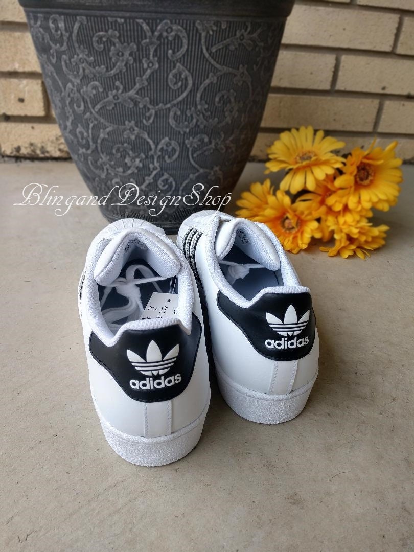 Swarovski Women's Adidas Originals Superstar White Sneakers Customized with Swarovski Crystals 