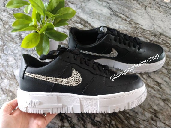 Swarovski Women's Nike Air Force 1 Pixel zwart wit - Etsy België