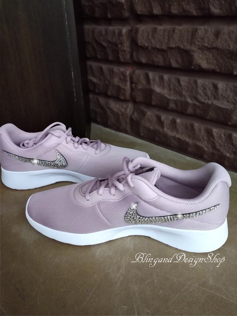 Swarovski Womens Nike Tanjun Pink Blush Sneakers Blinged