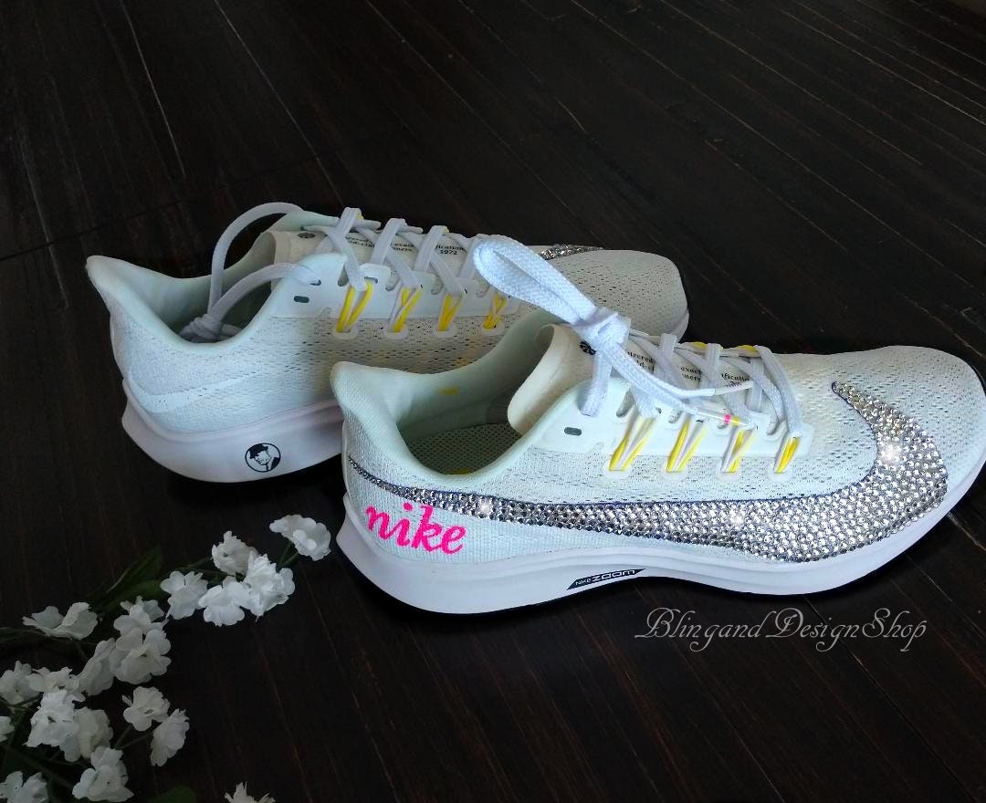 Swarovski Womens Nike Air Zoom Pegasus 36 All White Sneakers Customized with Clear Swarovski ...