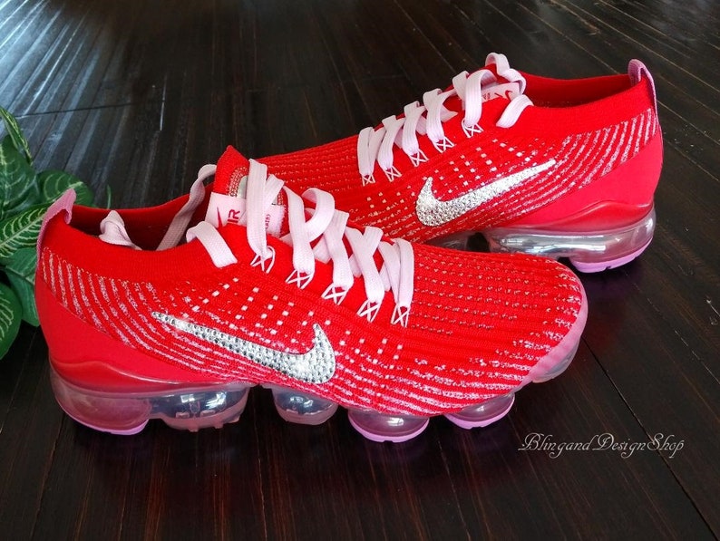 Swarovski Women's Nike Vapormax Flyknit 3 Red Sneakers | Etsy
