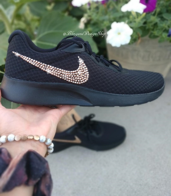 Swarovski Nike Women's Tanjun Black Sneakers Customized - Etsy