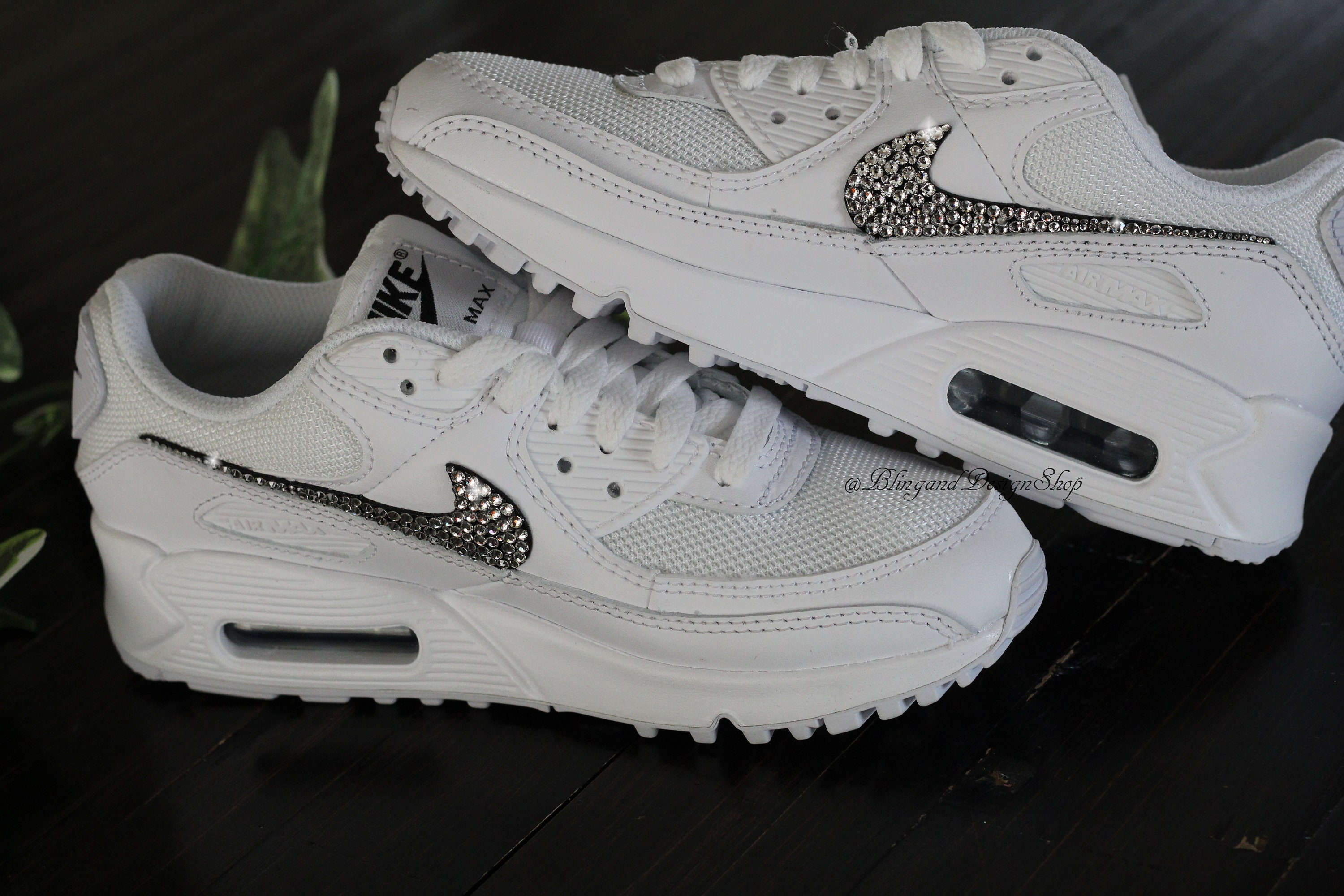 Swarovski Womens Nike Air Max 90 All White Sneakers Customized | Etsy  Australia