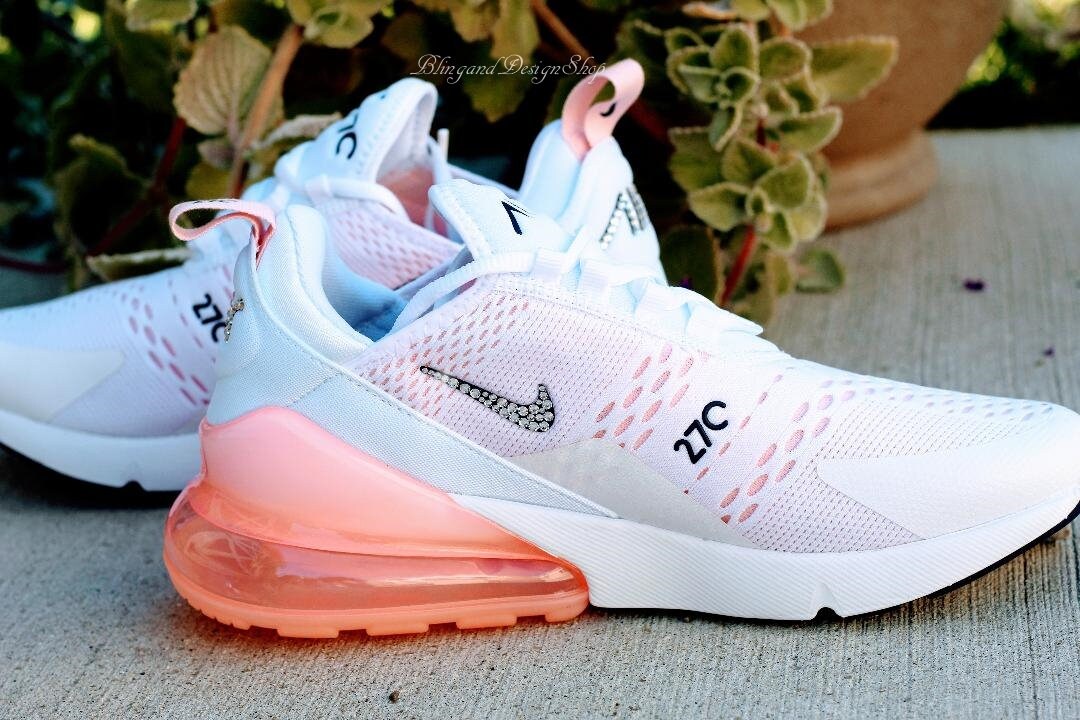 Swarovski Womens Nike Air Max 270 roze witte sneakers - Etsy Nederland