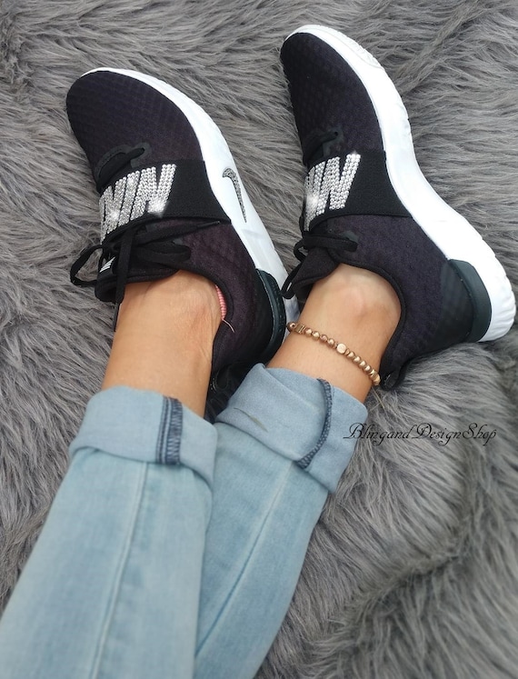 Bling Shoes Women's Nike TR9 Black Sneakers - Etsy Denmark