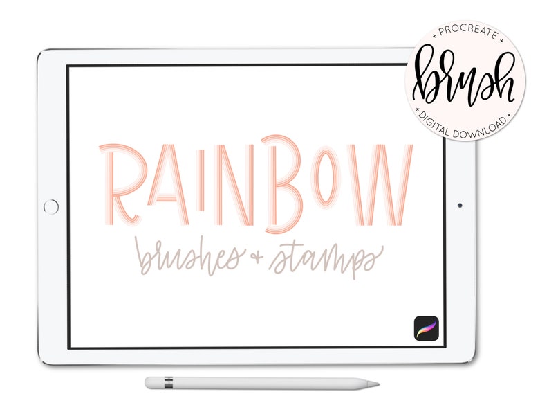 Instant Rainbow Stamps Brushes For Procreate 5 Lefty Script iPad Instant Download Custom Shape Brushes for Hand Lettering image 1
