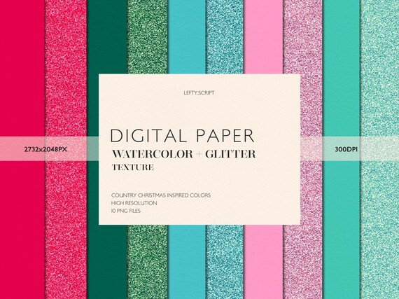 Watercolor & Glitter Digital Paper Pack: Country Christmas Colors (PNG Files, 300ppi