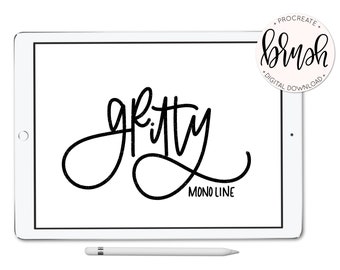 Gritty Monoline Brush - For Procreate - Lefty Script - iPad Pro - Instant Download - Custom Brush for Hand Lettering