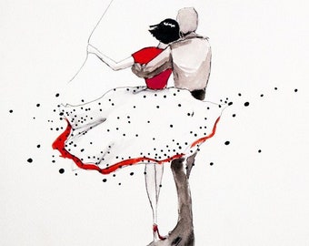 PARA - romantyczny obraz na papierze artystki Adriany Laube - prezent na Walentynki, zakochani, miłość