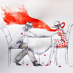 Wij zijn er voor elke andere-aquarel en pen-gemengde mediakunstenaar Adriana Laube-Vintage