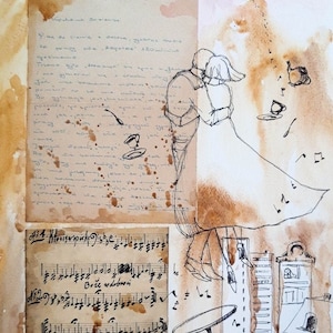 GREAT LOVE - collage à l’aide d’une vieille lettre d’amour et de notes manuscrites - une peinture de l’artiste Adriana Laube