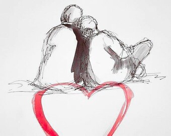 POMILCZMY RAZEM - rysunek piórkiem z dodatkiem akwareli artystki Adriany Laube - miłość