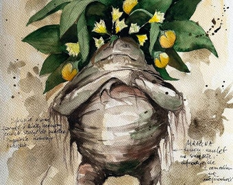 MANDRAGORA Z OPISEM 2 - akwarela artystki Adriany Laube - magiczna roślina, korzeń mandragory