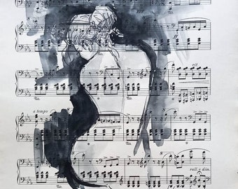 I AM MUSIC 3 - watercolor on sheet music by artist Adriana Laube - act