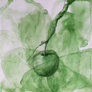 TENTAZIONE - acquarellista Adriana Laube - dipinto A3, mela, frutta