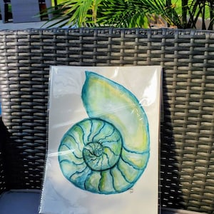 Handpainted shell art, 9x12, watercolors