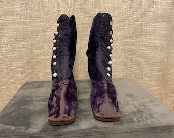 1850’s antique Victorian blue velvet high button boots