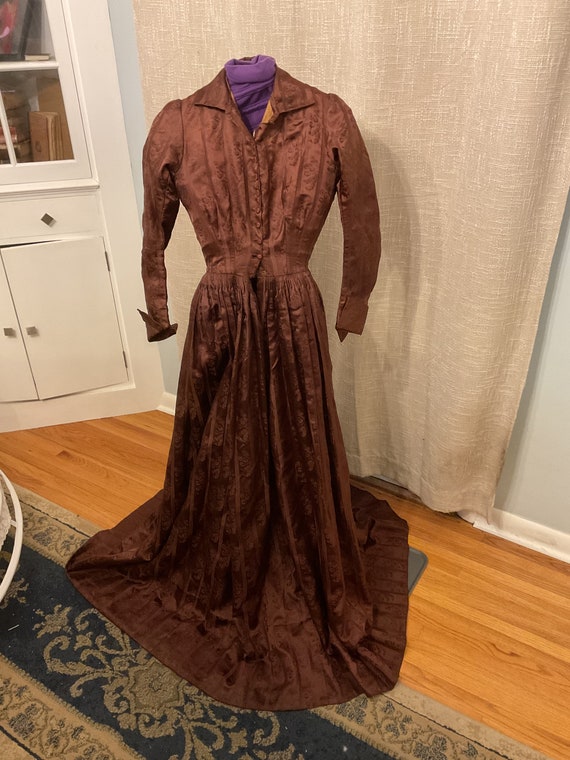 1870’s antique Victorian heavy silk dress xs