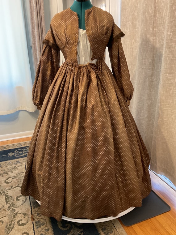 1860’s antique Victorian silk cotton day dress som