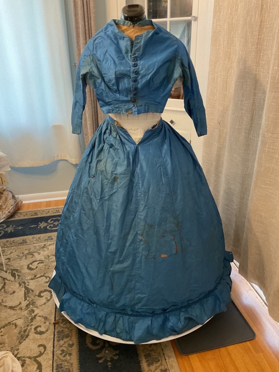 1860,’s antique Victorian  turquoise silk dress fo