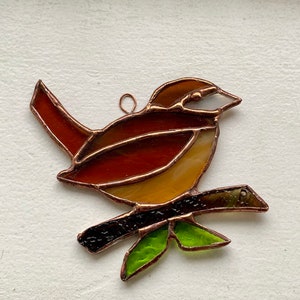 Carolina Wren Bird Suncatcher | Handmade Stained Glass | Window Decor | Bird Decor | Gift for Nature Lover | North Carolina Bird