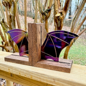 Stained Glass Bat Wing Bookends: Fantasy Night Court Decor