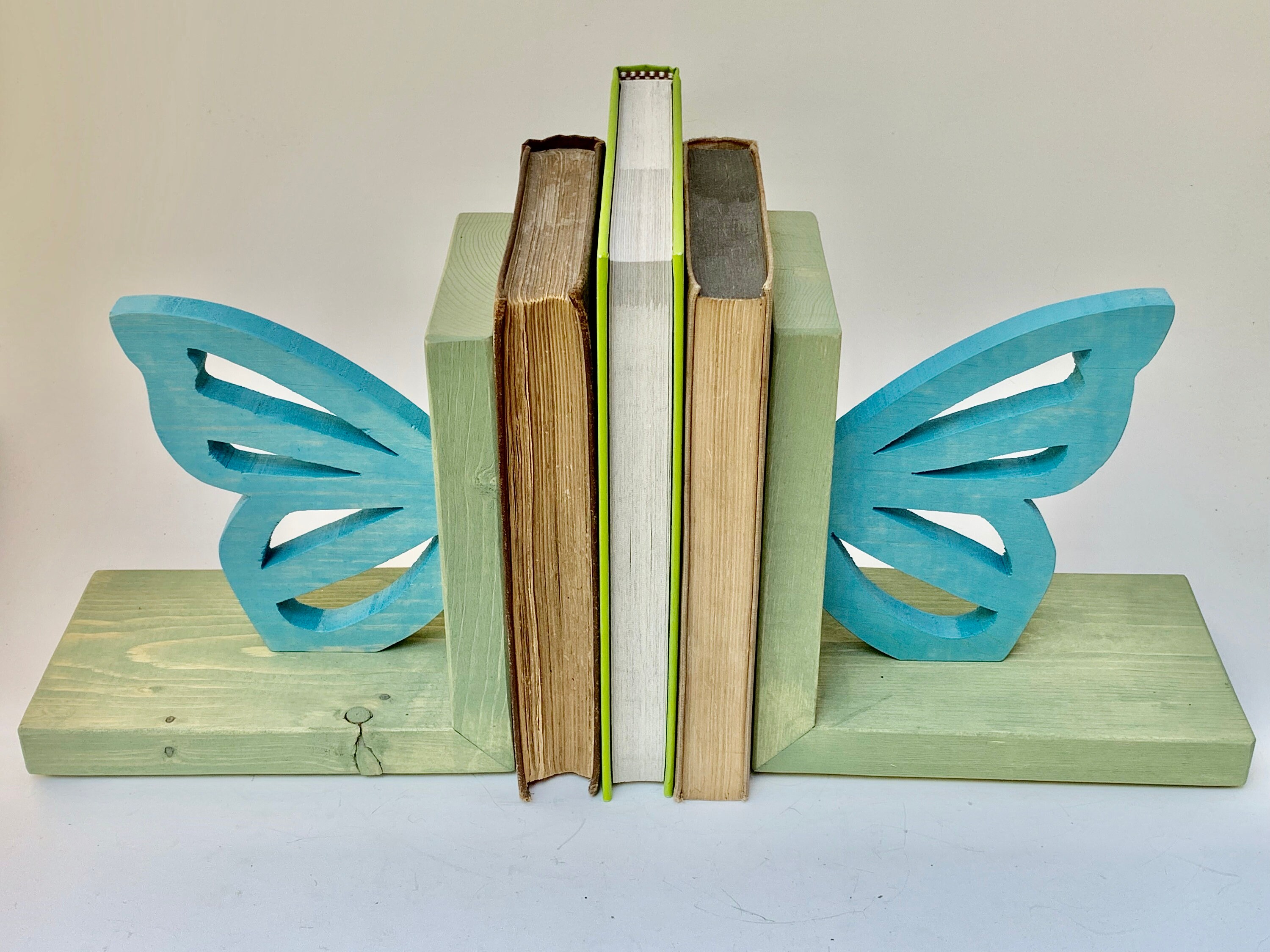 Butterfly Bookends Scroll Saw Art Aqua Blue Wooden Bookend Etsy