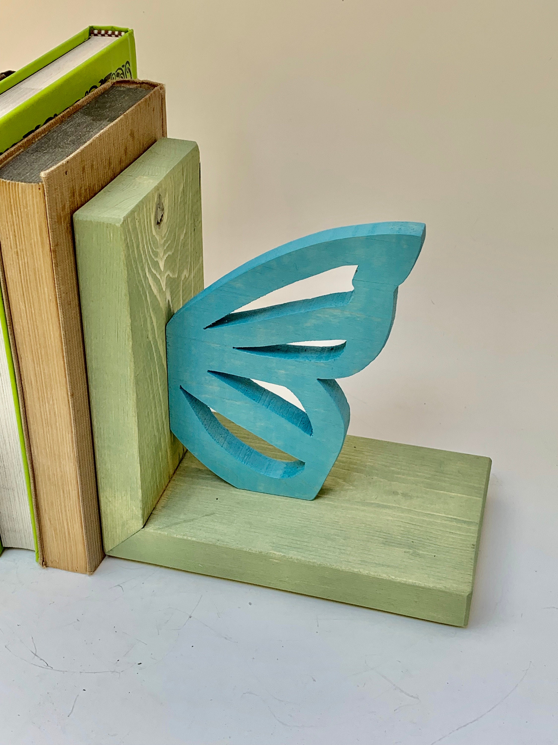 Butterfly Bookends Scroll Saw Art Aqua Blue Wooden Bookend Etsy