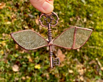 Stained Glass Flying Key Suncatcher: Broken Wing Antique Decor