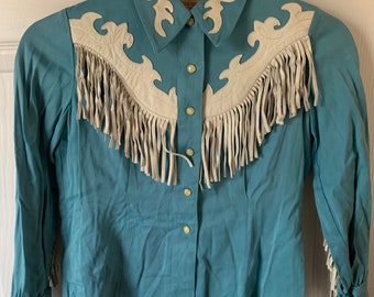 1940s ranch made western wear Denver size 8  children’s. Leather fringe and pearl snap buttons