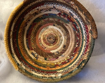 Large Fabric Bowl, Rope Bowl, Coiled Rope Basket, Rag Basket, Fabric Bowl, Fabric Basket, Colored Bowl, Multi-colored Bowl, Fabric Pottery