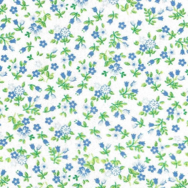 Blue and Bright Green Floral Fabric by Fabric Finders