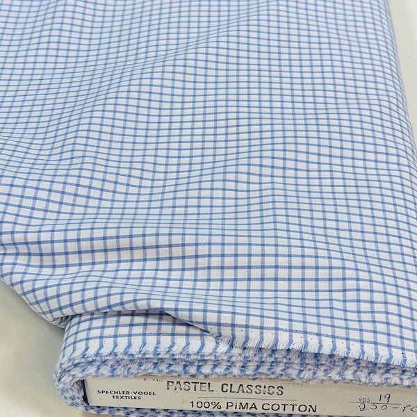 Pima Pastel Classics Blue Check Fabric - By Spechler-Vogel Textiles - 100% PIMA Cotton - Window Pane Check