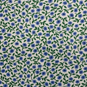 Green and Blue on White Floral Fabric
