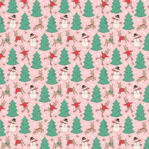 Oh What Fun! Skating Deer Pink Fabric by EE Schenck