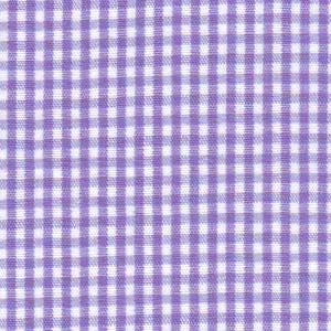Può includere: Un tessuto caratterizzato da un classico motivo a quadretti vichy con una griglia ripetitiva di piccoli quadrati viola pieni che si alternano a quadrati bianchi. Il materiale presenta una trama tessuta coerente e ben bilanciata.
