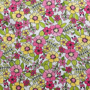 Yellow Pink and Green Floral Fabric by Fabric Finders