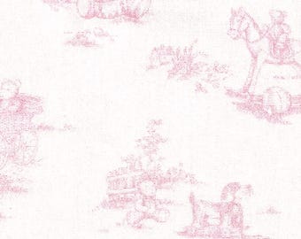 Teddy Bear Toile: Pink on White