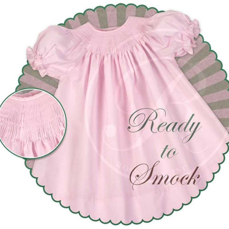 Hot Pink Mini Check Smocked Tractors Bishop Dress main image 0
