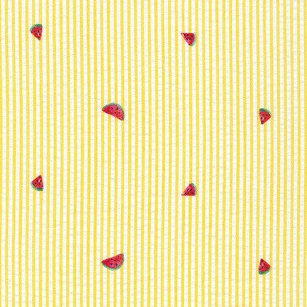 Watermelon Lemon Coast Print Seersucker Fabric by Robert Kaufman