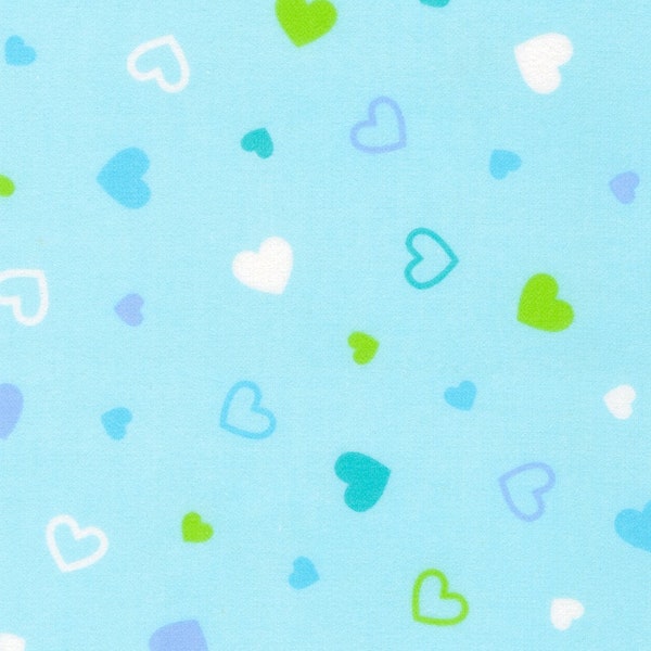 Blue with Hearts Cozy Cotton Flannel Fabric by Robert Kaufman