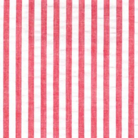 Red Wide Striped Seersucker Fabric by Fabric Finders
