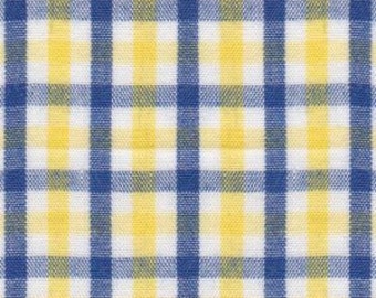 Navy Blue and Yellow Check Fabric by Fabric Finders