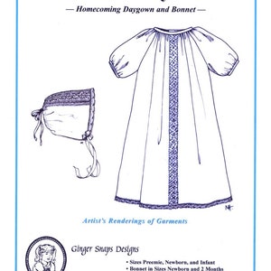 Brantley Homecoming Daygown and Bonnet Pattern by Ginger Snaps Designs
