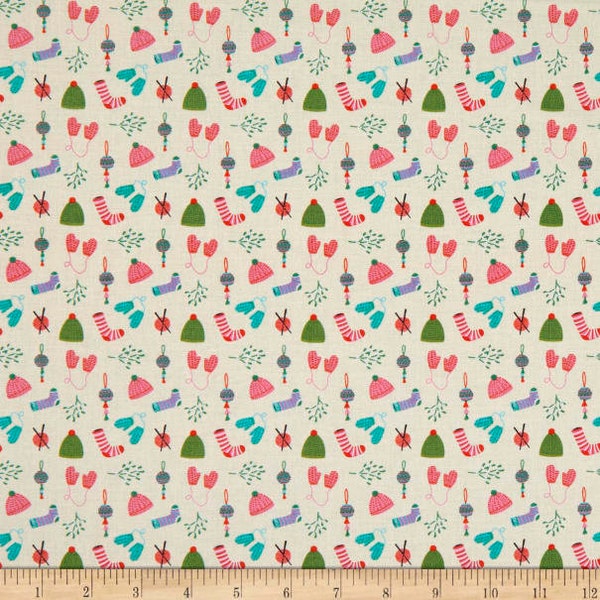 Dachshund Through the Snow Wool Accessories Cream Fabric by EE Schenck