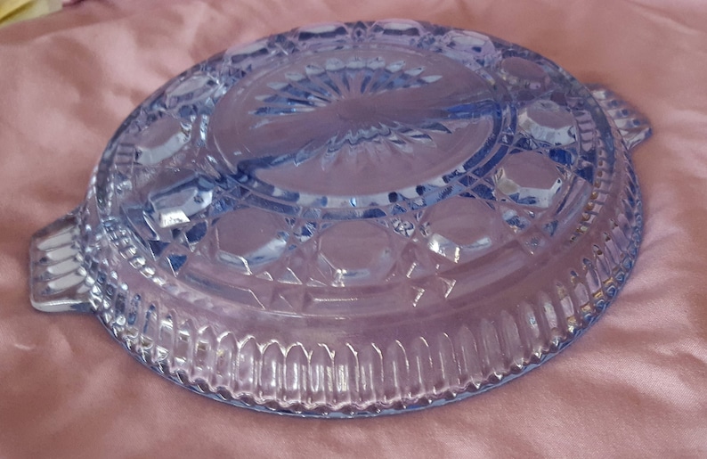 Crystal Blue Round Divided Serving Dish Indiana Glass Windsor Pattern Cane /& Button Candy Nut Relish Fruit Glassware 1960s Home Dining Decor