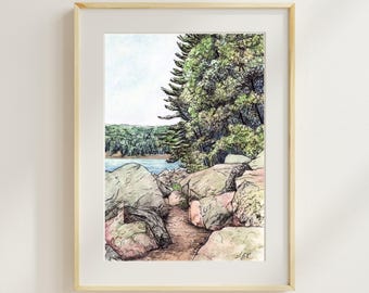 Devil's Lake State Park Art Print // Baraboo Wisconsin Landscape Wall Decor, Vintage Watercolor Illustration