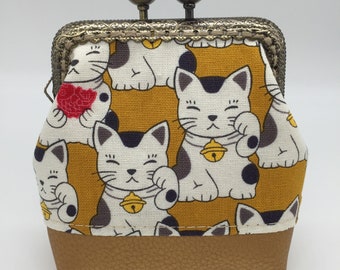 Ladies clip wallet fabric purse girl woman bag coin purse cat tomcat